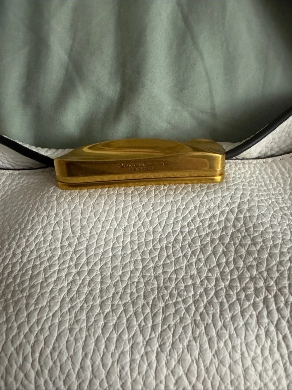 Donna Karan White Pebbled Leather Hobo with Gold Accents